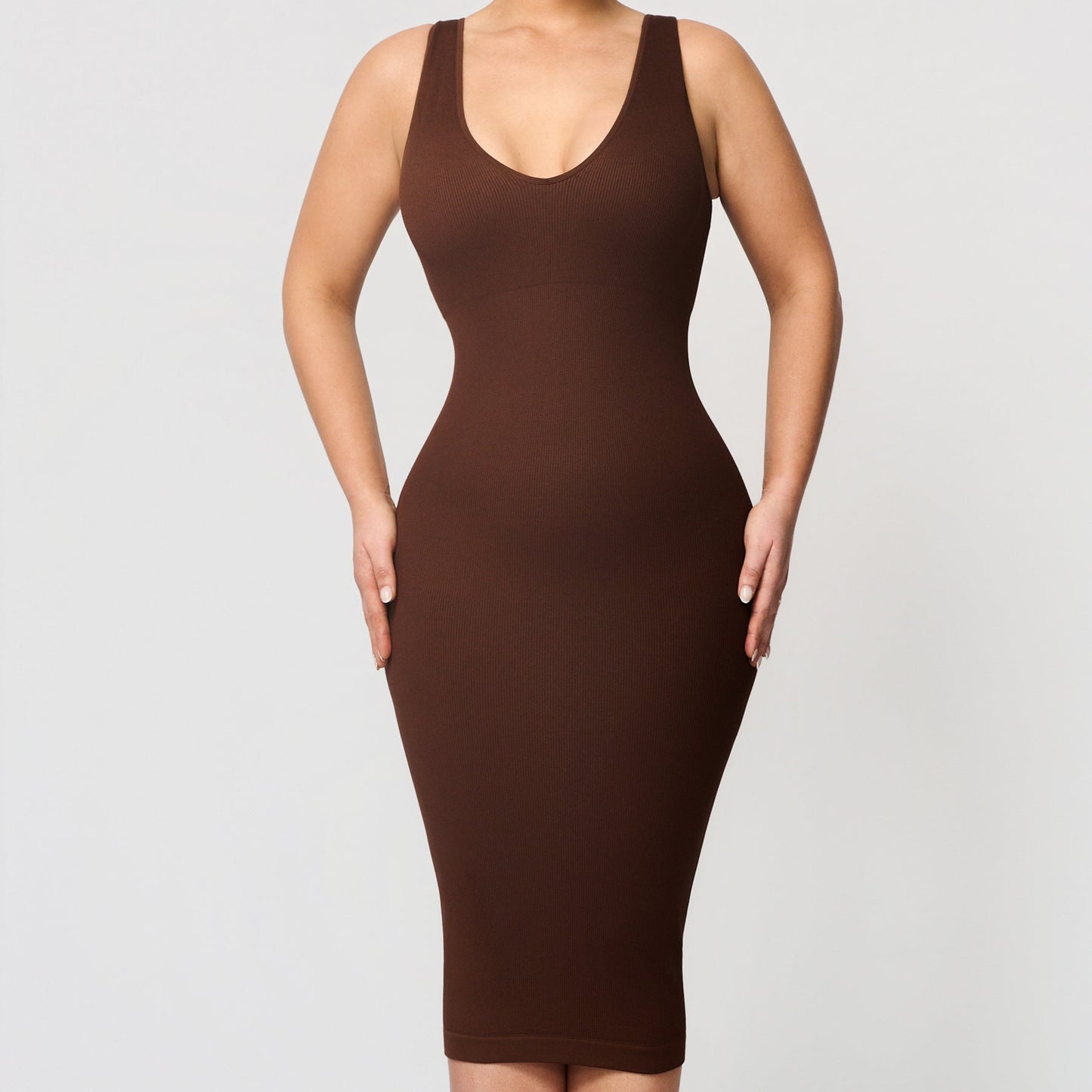 Seamless shaping dress with deep V-neckline