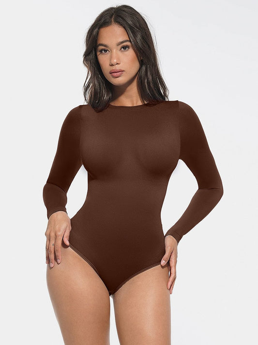Seamless shaping bodysuit with round neckline